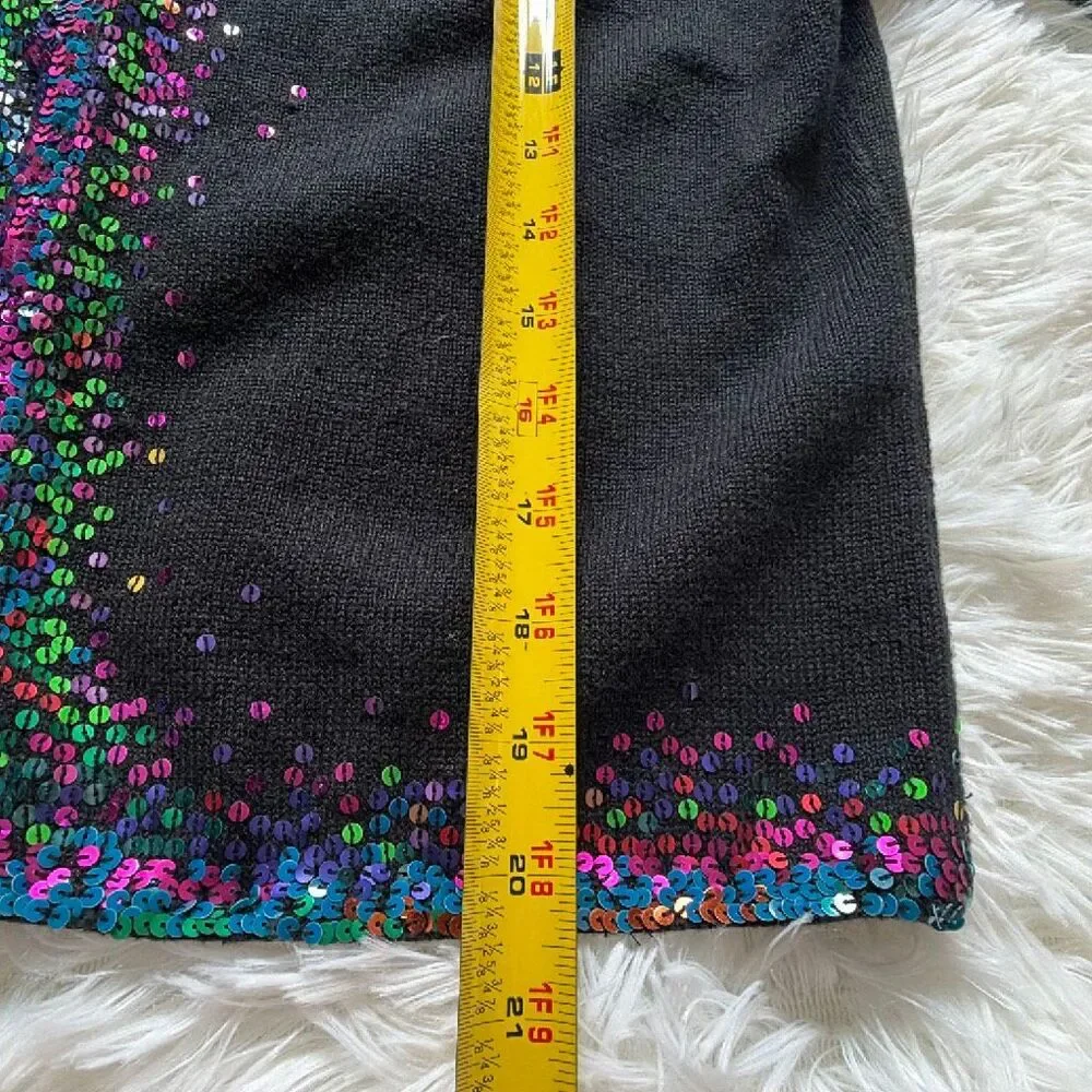 Vintage Michael Simon Rainbow Sequins Trimmed Black Cardigan Sweater Medium